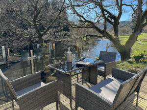 Decking are with a river view Decking are with a river view